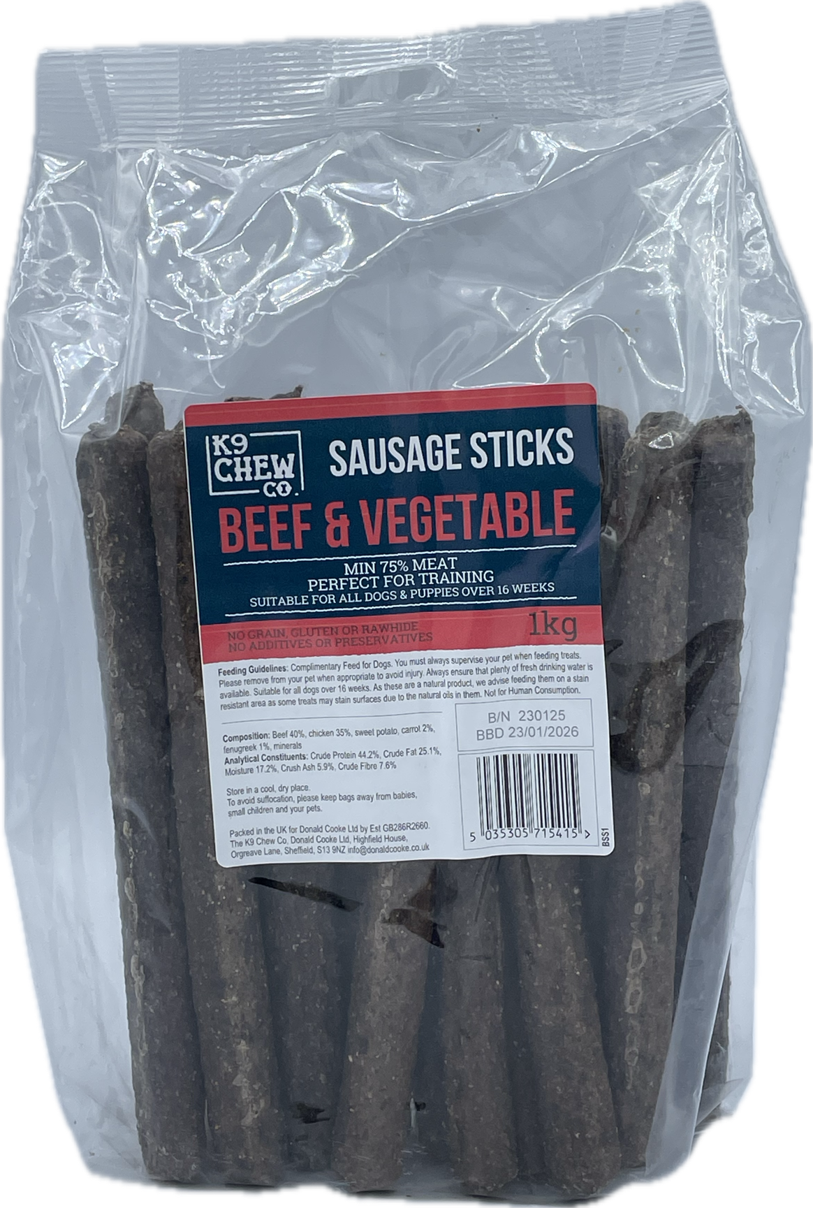 Beef and Vegetable Sausage STICKS 1kg