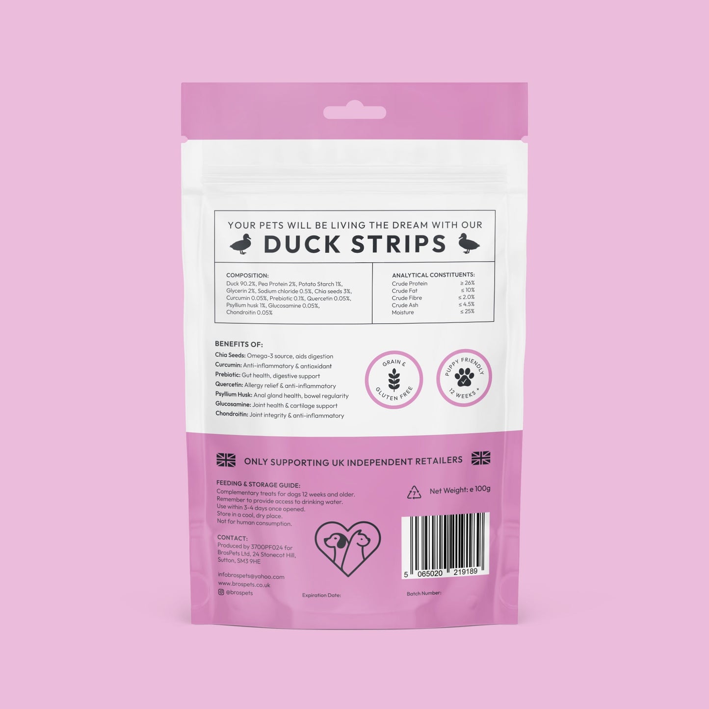 Bros Pets Duck Strips 100g