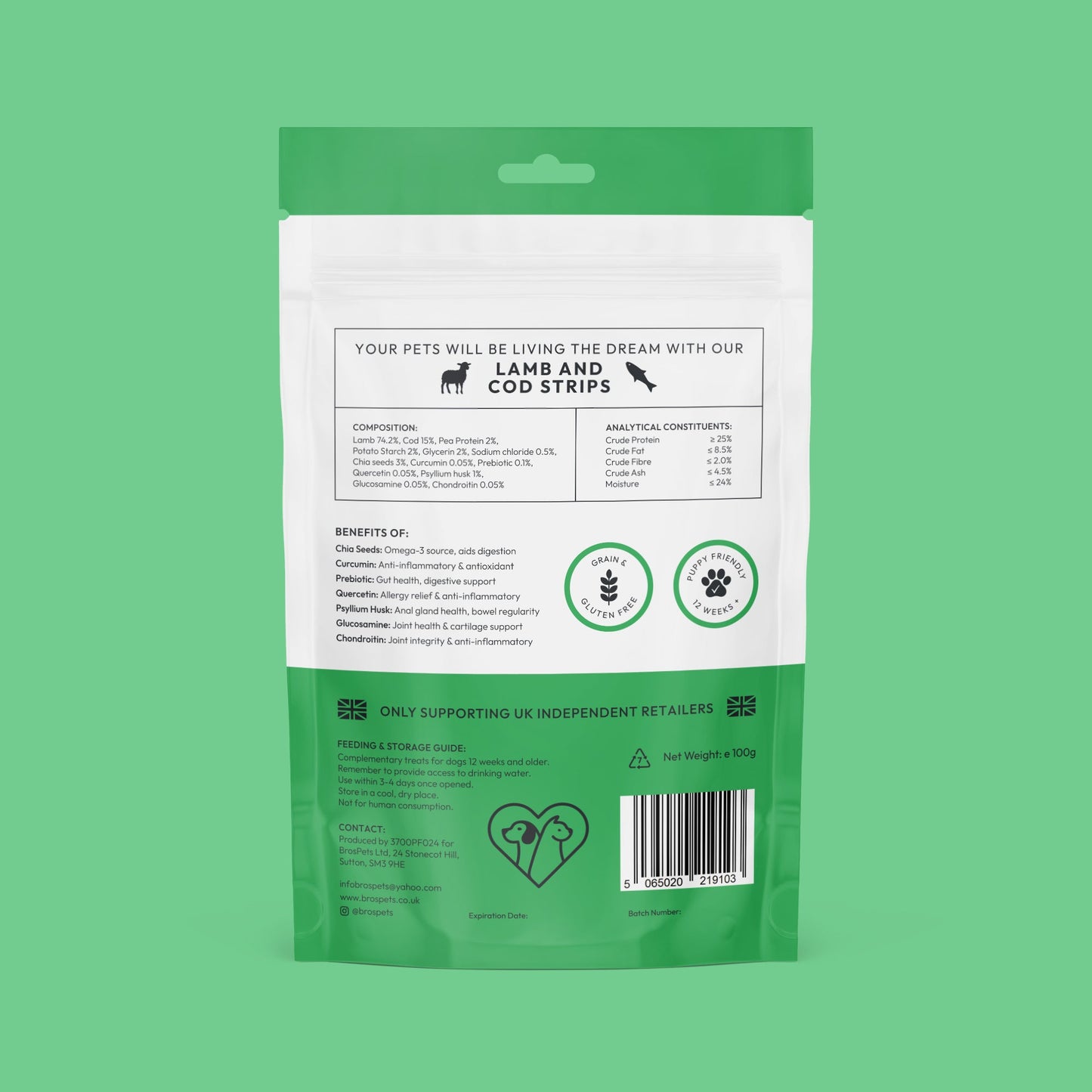 Bros Pets Lamb and Cod Strips 100g